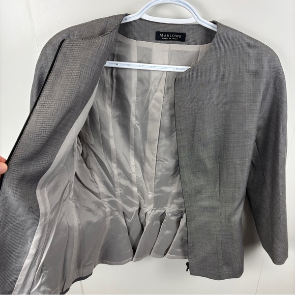 Marlowe Wool Silk Peplum Blazer Grey Black White Italy 8 Zip Front 3/4 Sleeve - Picture 6 of 10